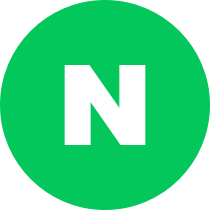 Naver login button icon. Circular green icon with a speech bubble containing the word 'N' in white. The icon is centered on a plain background, conveying a friendly and inviting tone.